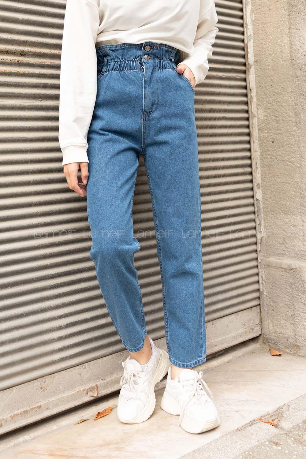 Modalamelif Çift Düğmeli Yüksek Bel Kot Pantolon Açık Mavi