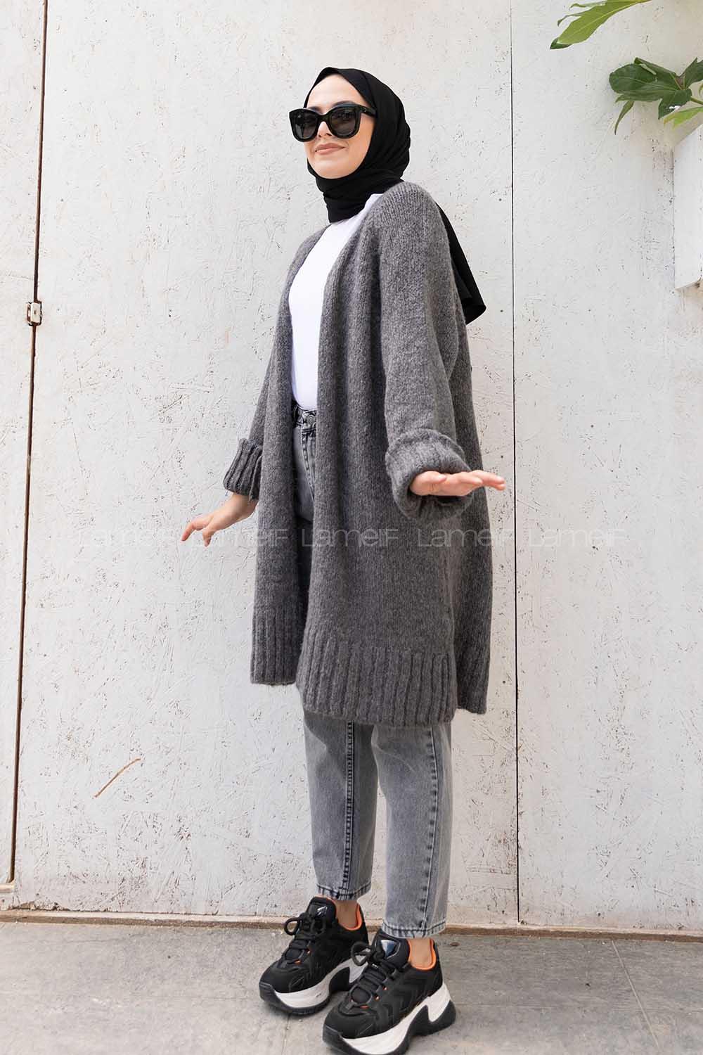 Modalamelif Duble Kollu Triko Hırka Antrasit