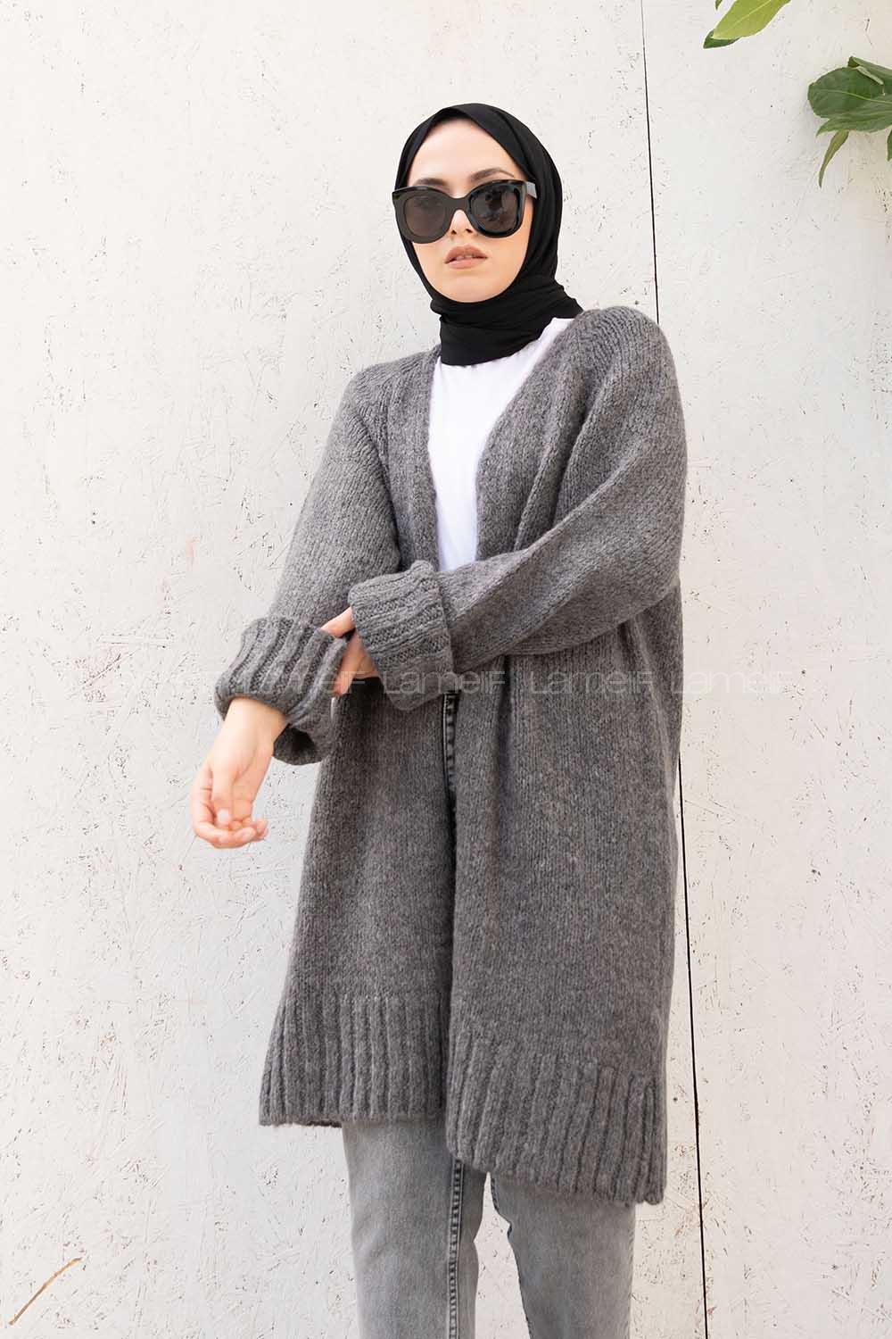 Modalamelif Duble Kollu Triko Hırka Antrasit