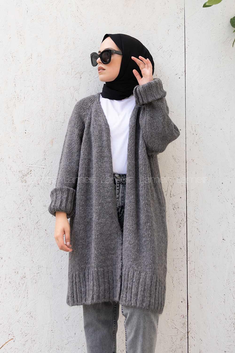 Modalamelif Duble Kollu Triko Hırka Antrasit