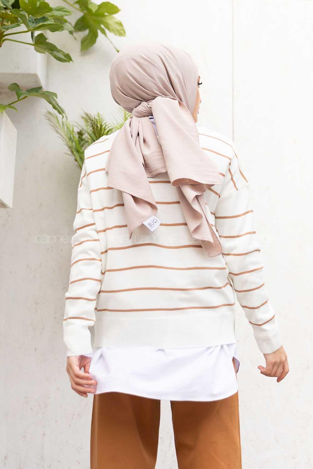 Modalamelif Düşük Kol Çizgili Kazak Ekru Bej