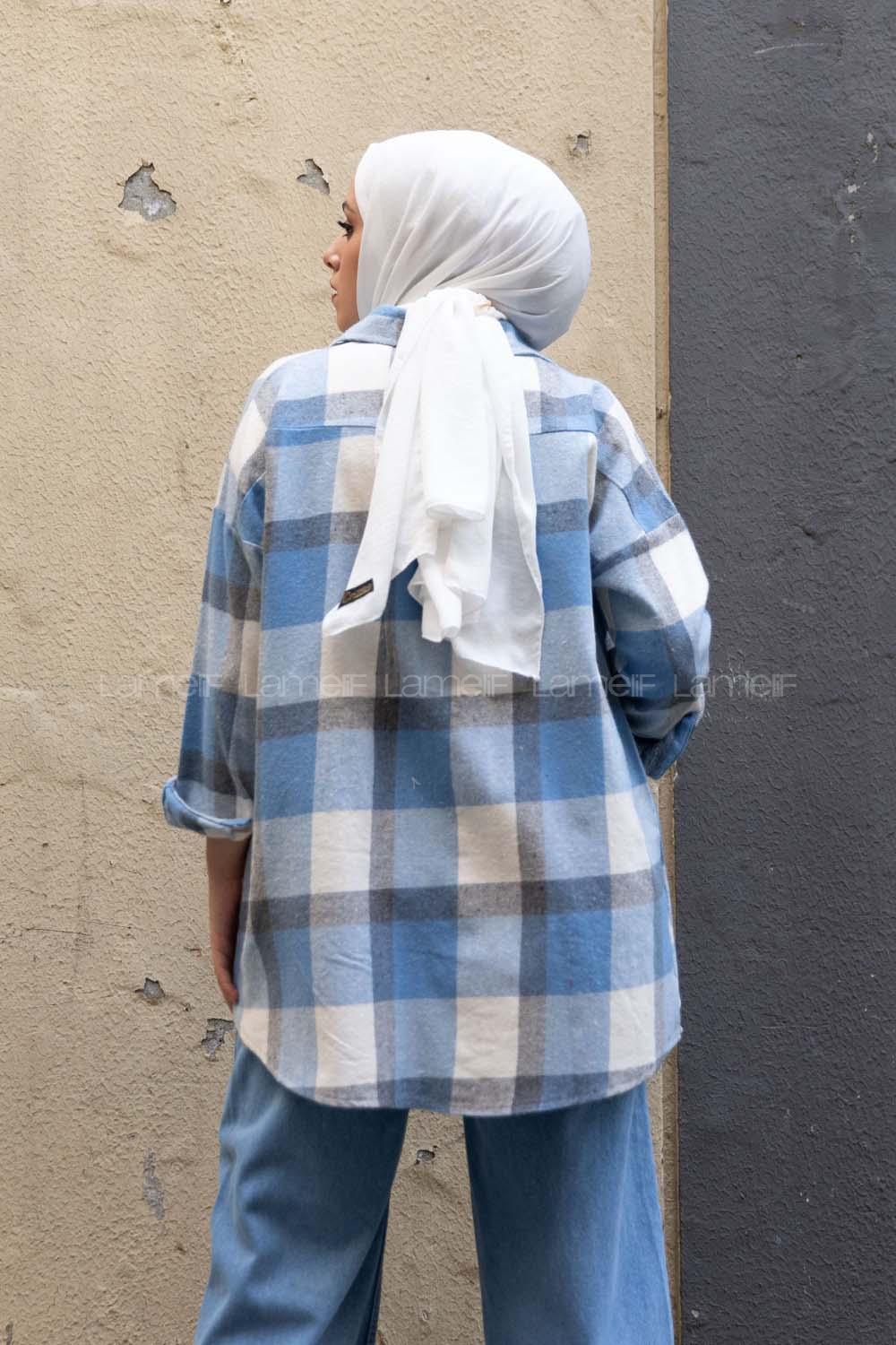 Modalamelif Kanguru Cep Ekose Gömlek Açık Mavi