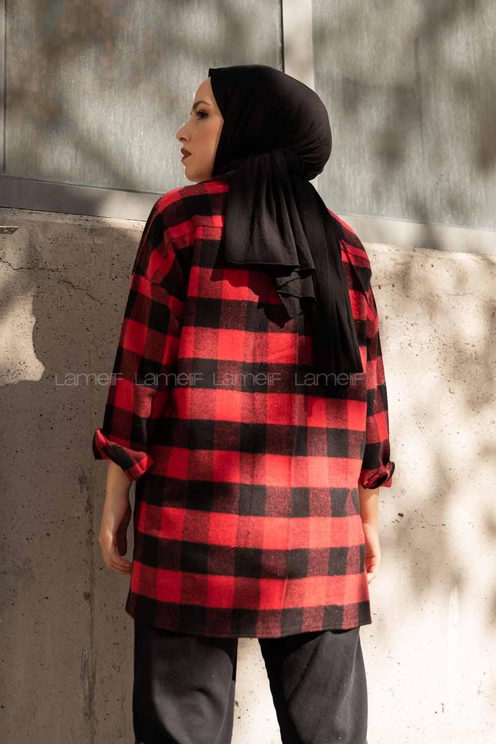 Modalamelif Kanguru Cep Ekose Gömlek Kırmızı Siyah