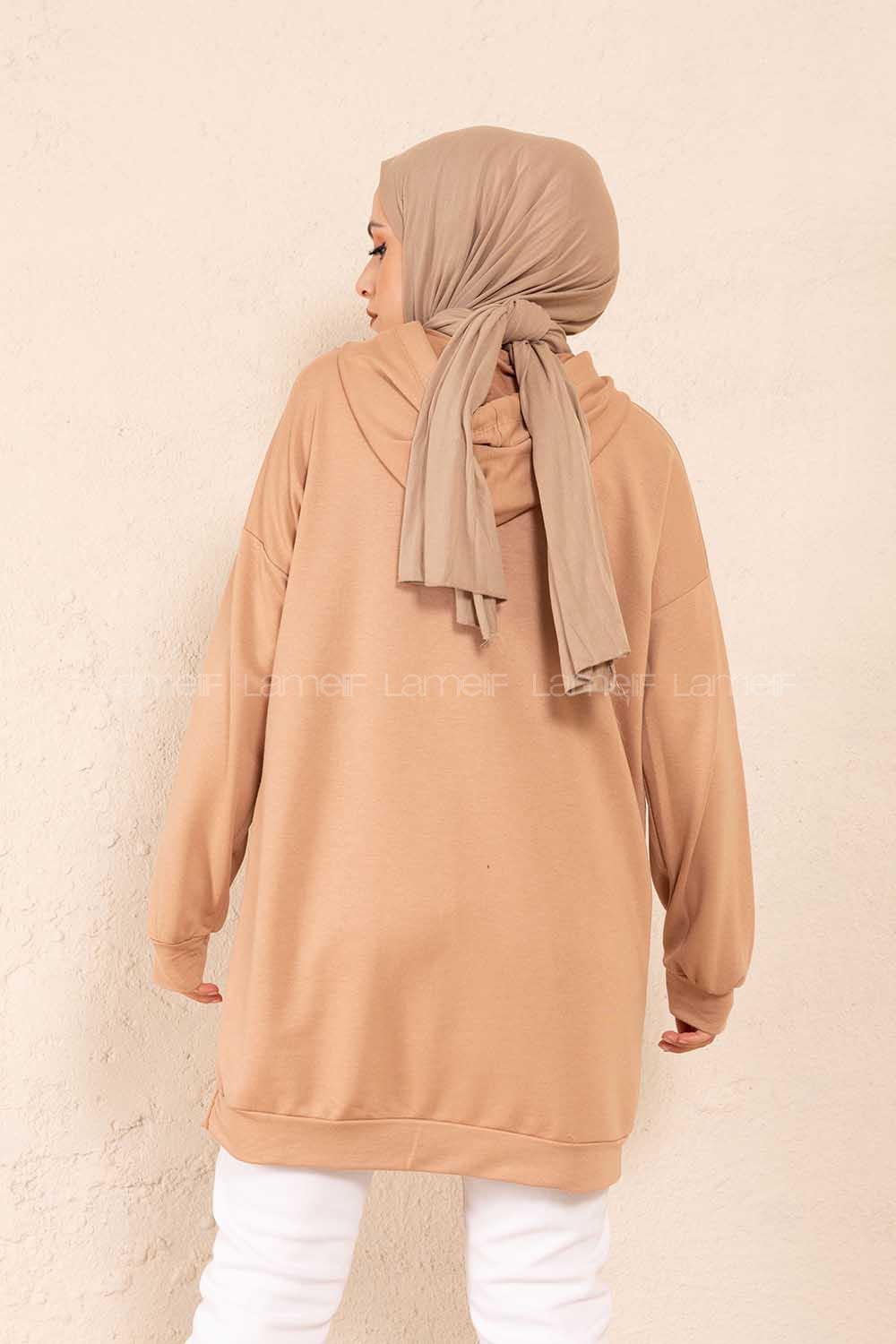 Modalamelif Kanguru Cep Kapşonlu Tunik Sütlü Kahve