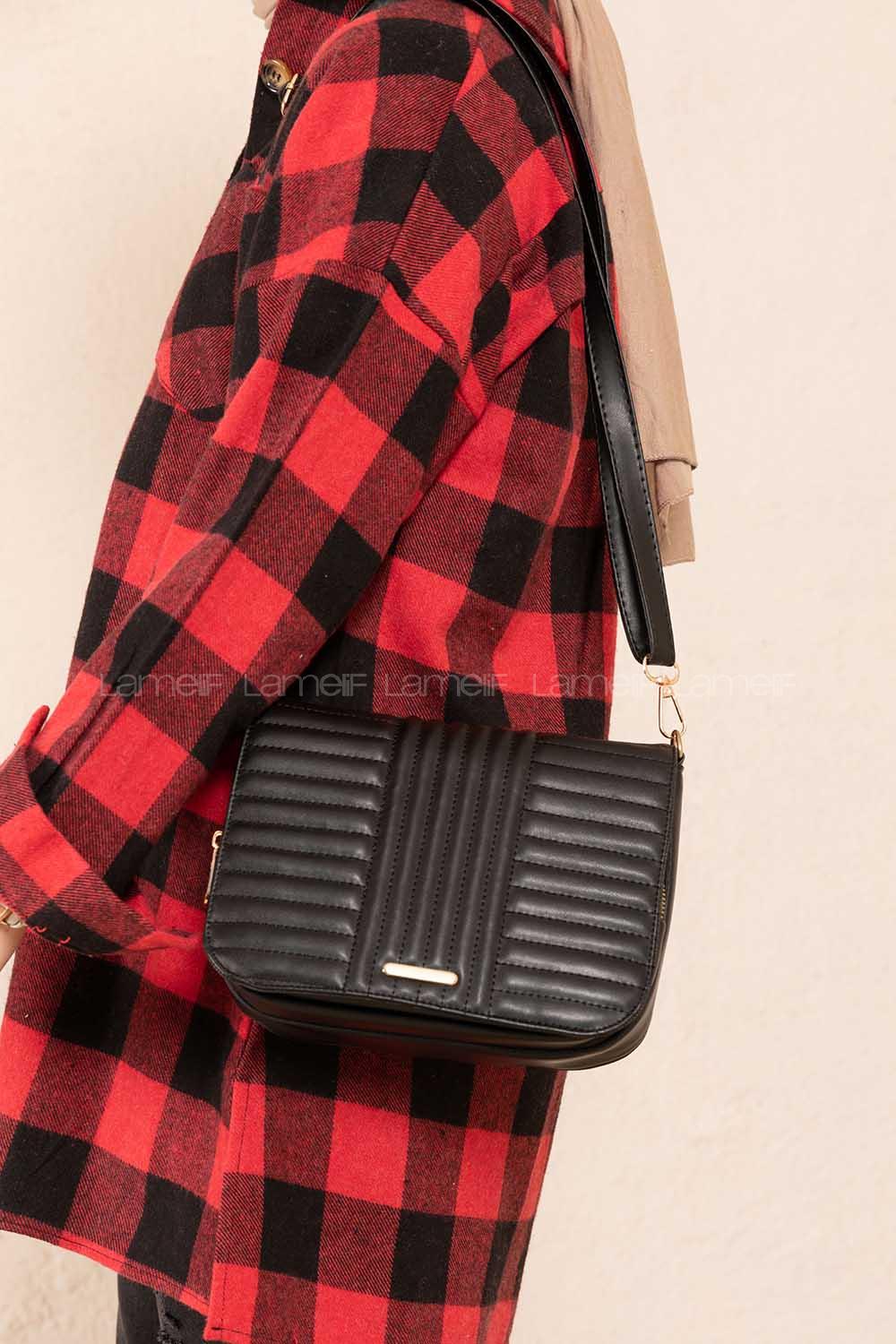 Modalamelif Kapitone Kapak Kilitli Çanta Siyah