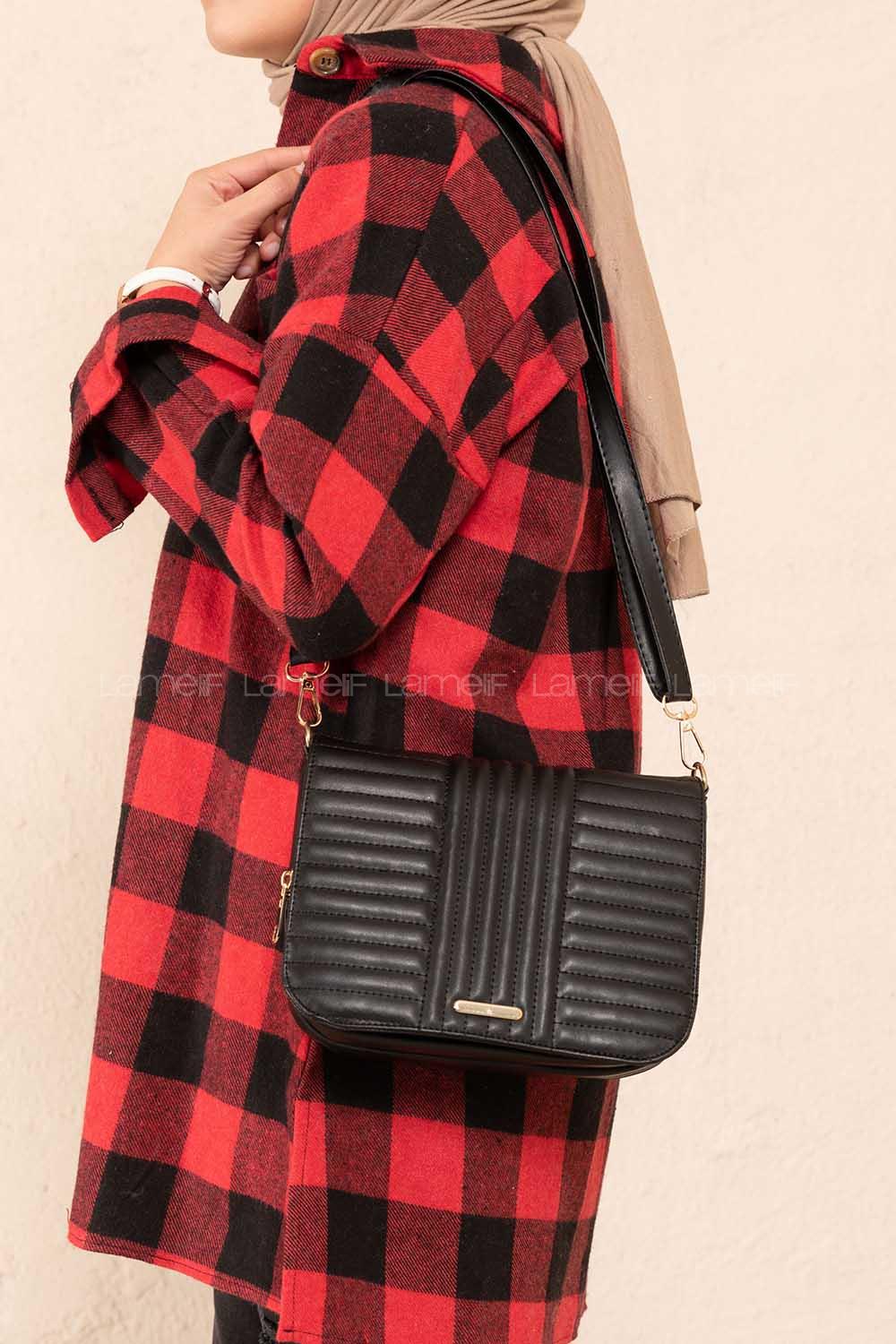 Modalamelif Kapitone Kapak Kilitli Çanta Siyah