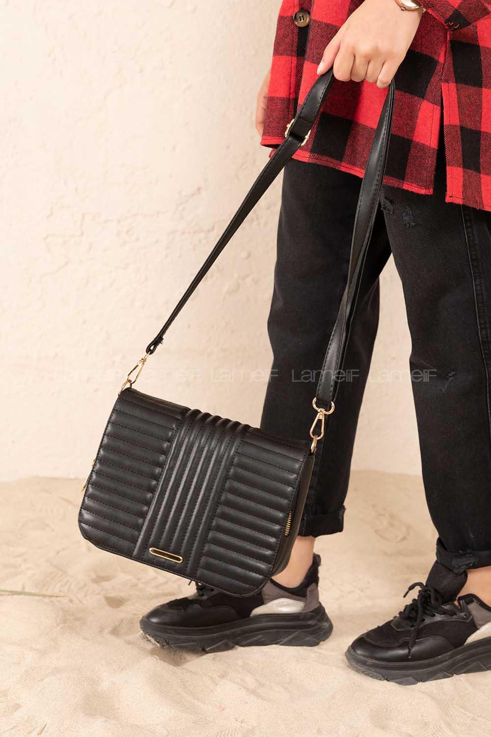 Modalamelif Kapitone Kapak Kilitli Çanta Siyah