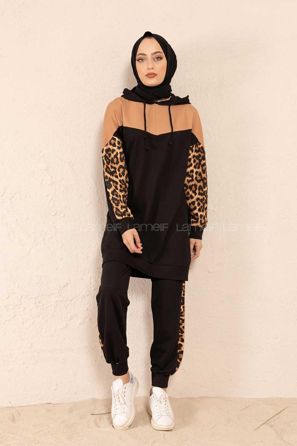 Modalamelif leopar İkili Takım Siyah