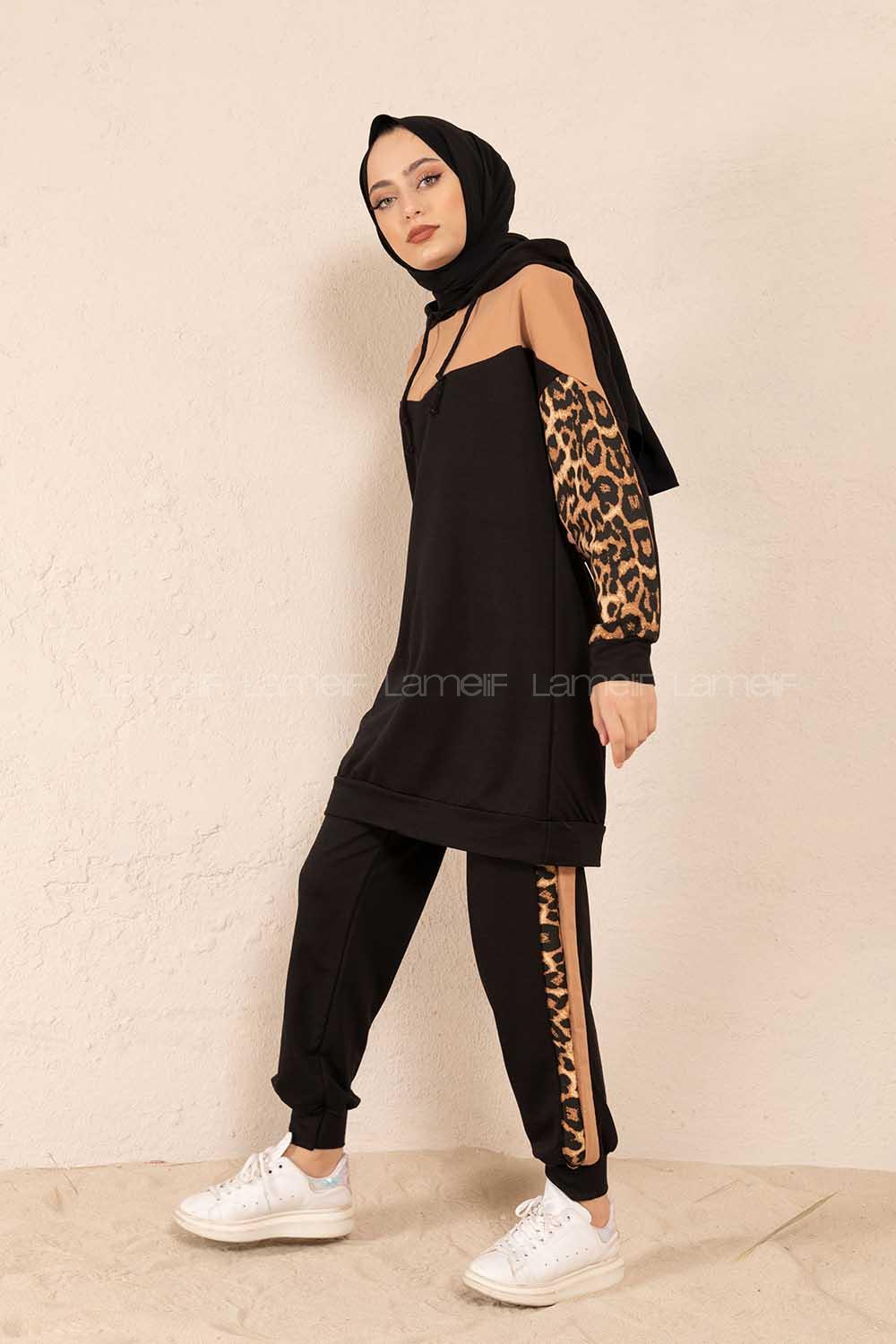 Modalamelif leopar İkili Takım Siyah