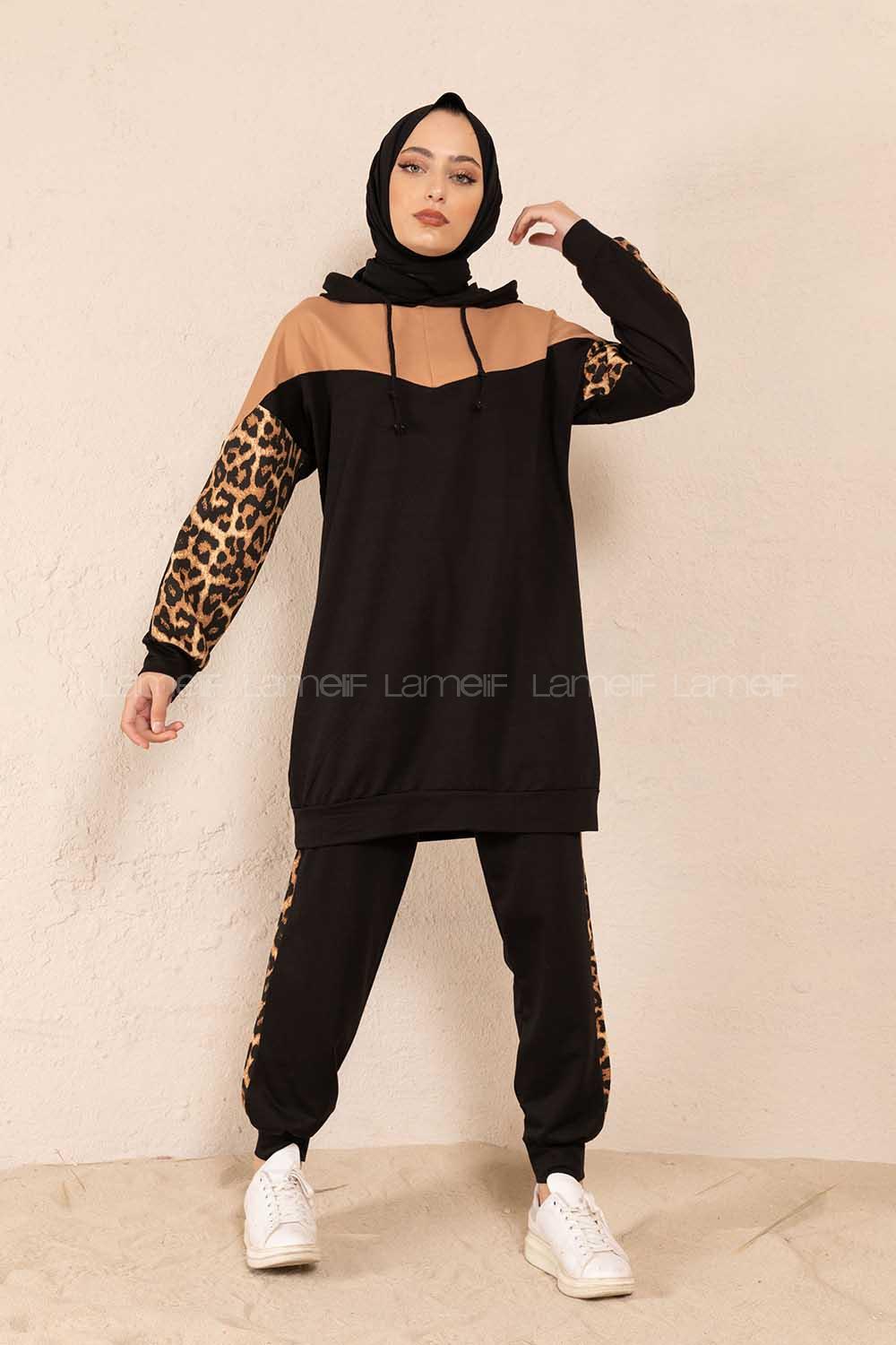 Modalamelif leopar İkili Takım Siyah