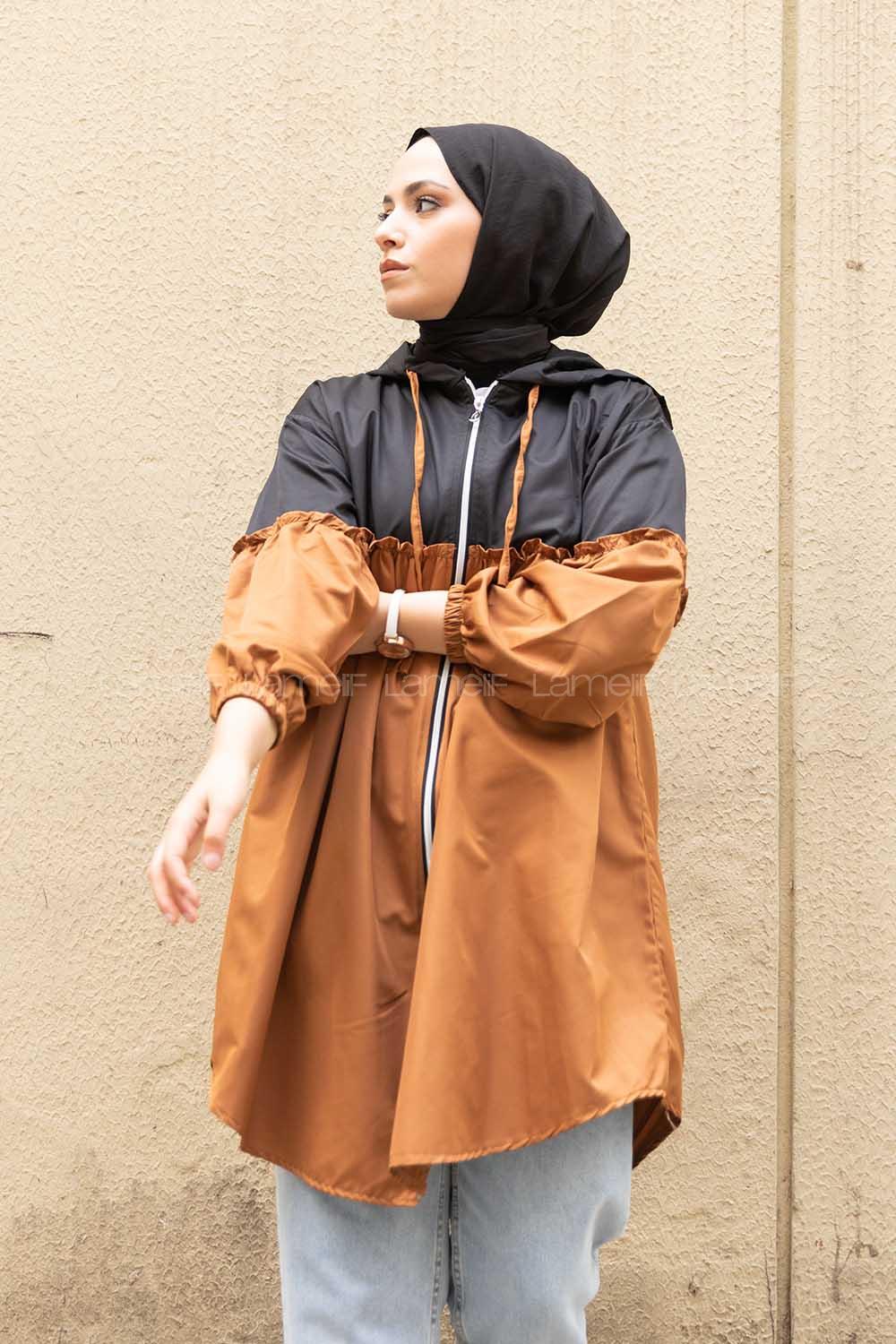 Modalamelif Önü Fermuarlı İki Renkli Kap Siyah Taba