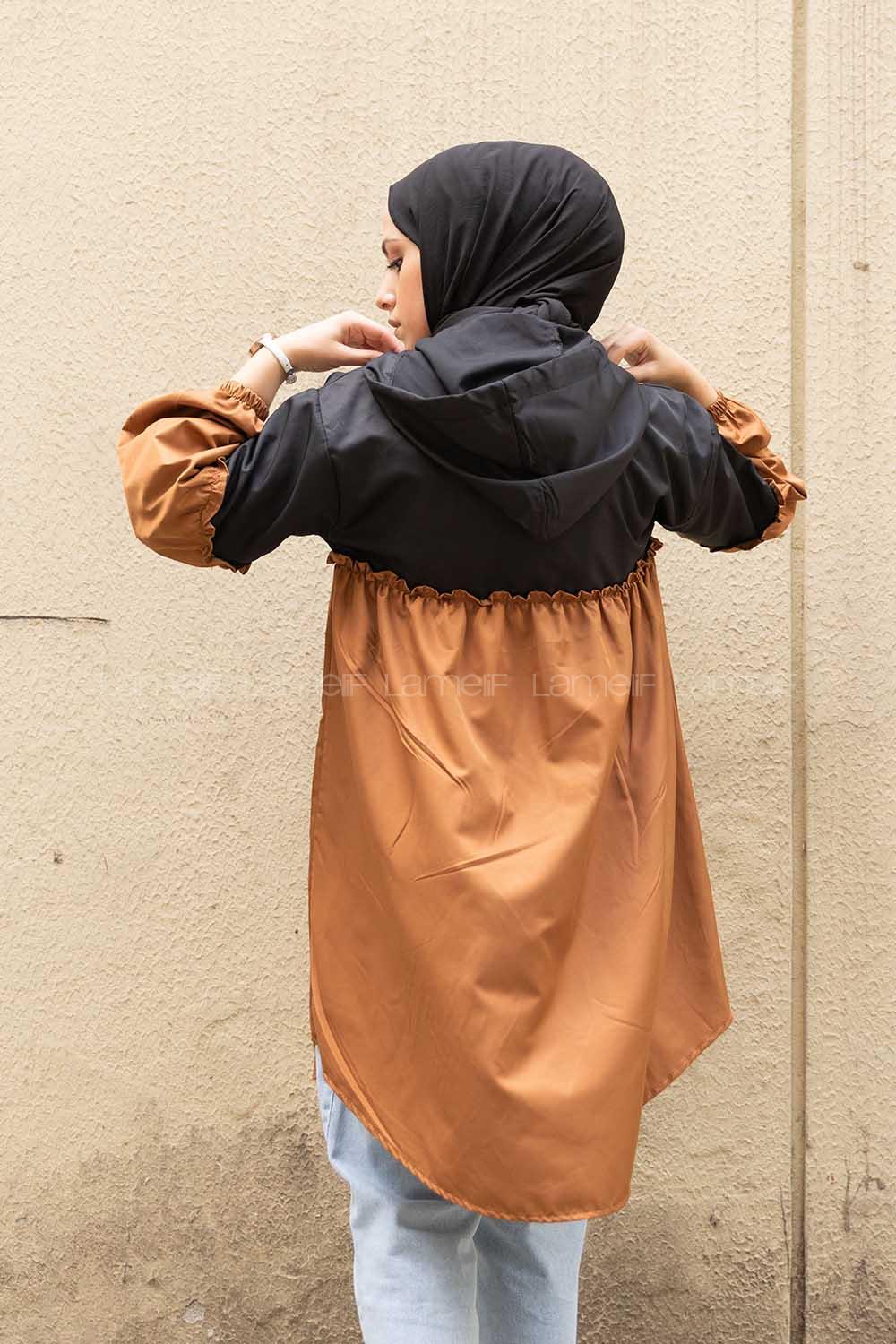 Modalamelif Önü Fermuarlı İki Renkli Kap Siyah Taba