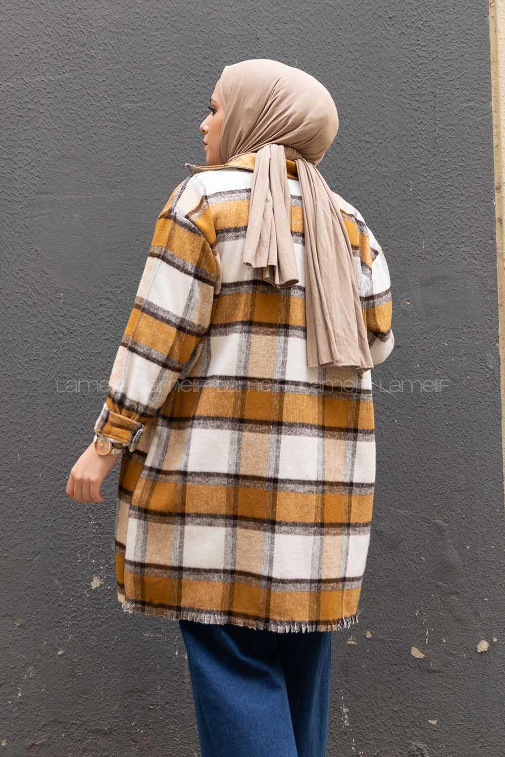 Modalamelif Önü Tahta Düğmeli Körük Cepli Gömlek Taba