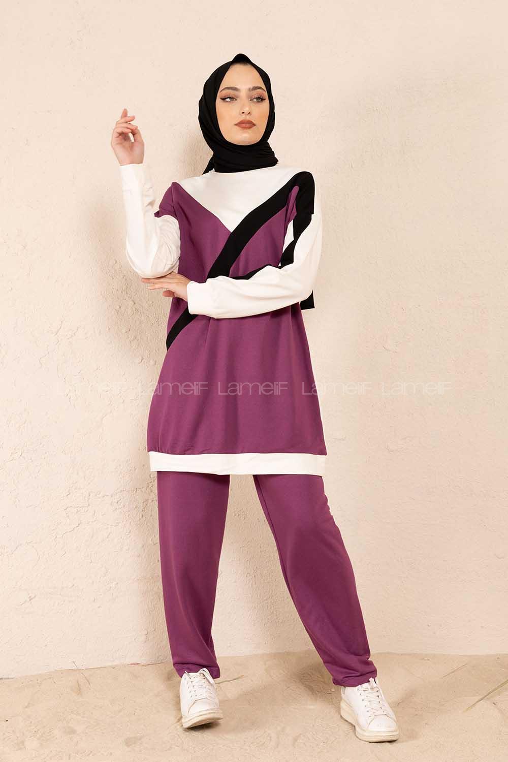 Modalamelif Parça Renkli Garnili Takım Mor