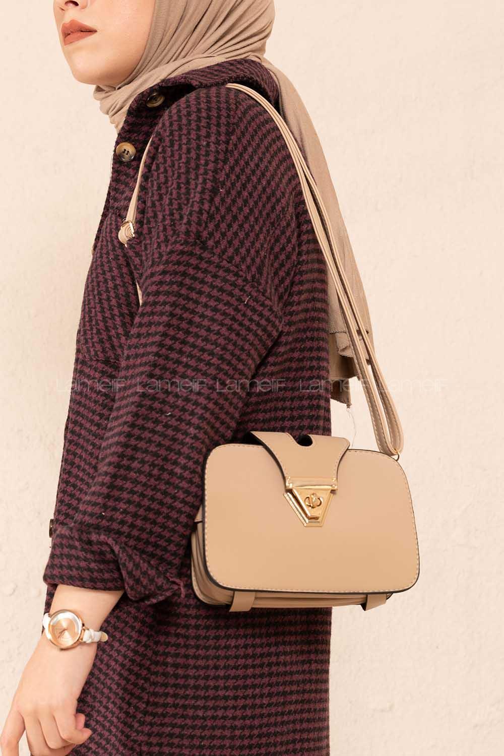 Modalamelif Şahvez Deri Eva Model Çapraz Çanta Vizonrengi