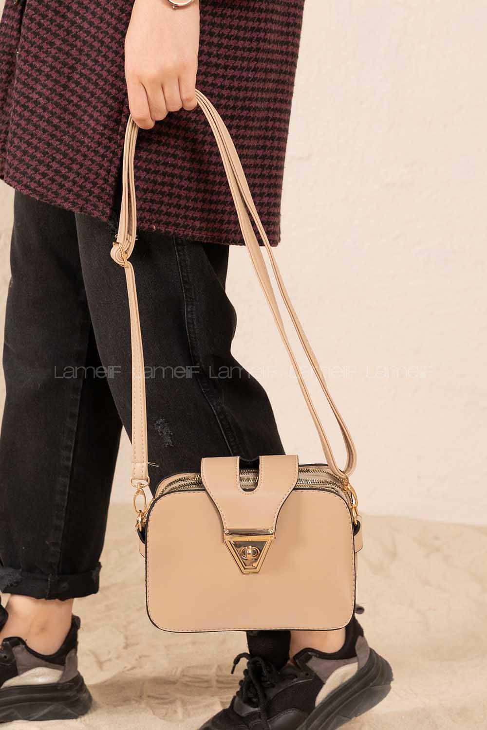 Modalamelif Şahvez Deri Eva Model Çapraz Çanta Vizonrengi