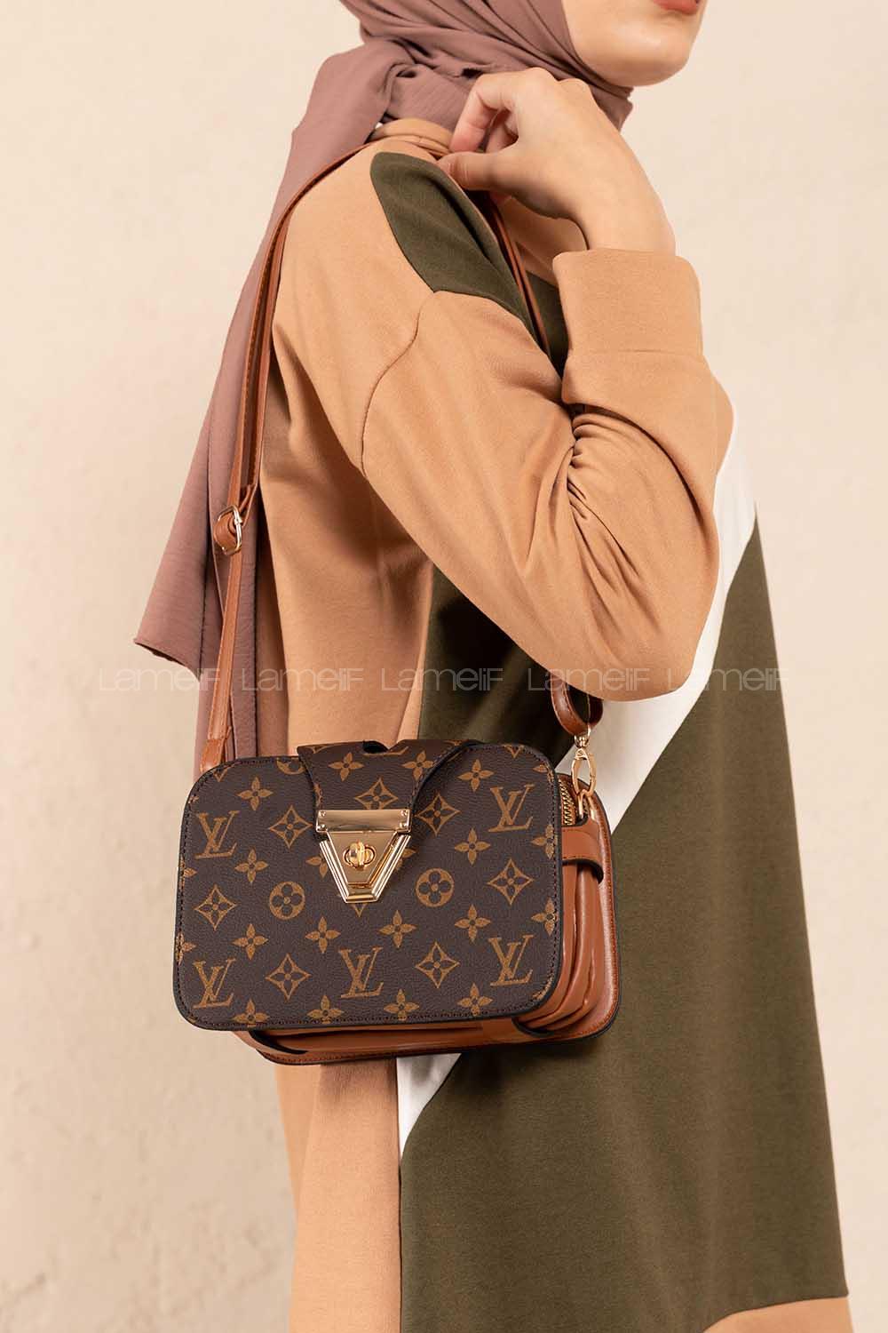 Modalamelif Şahvez Deri Eva Monogran Çapraz Çanta Taba