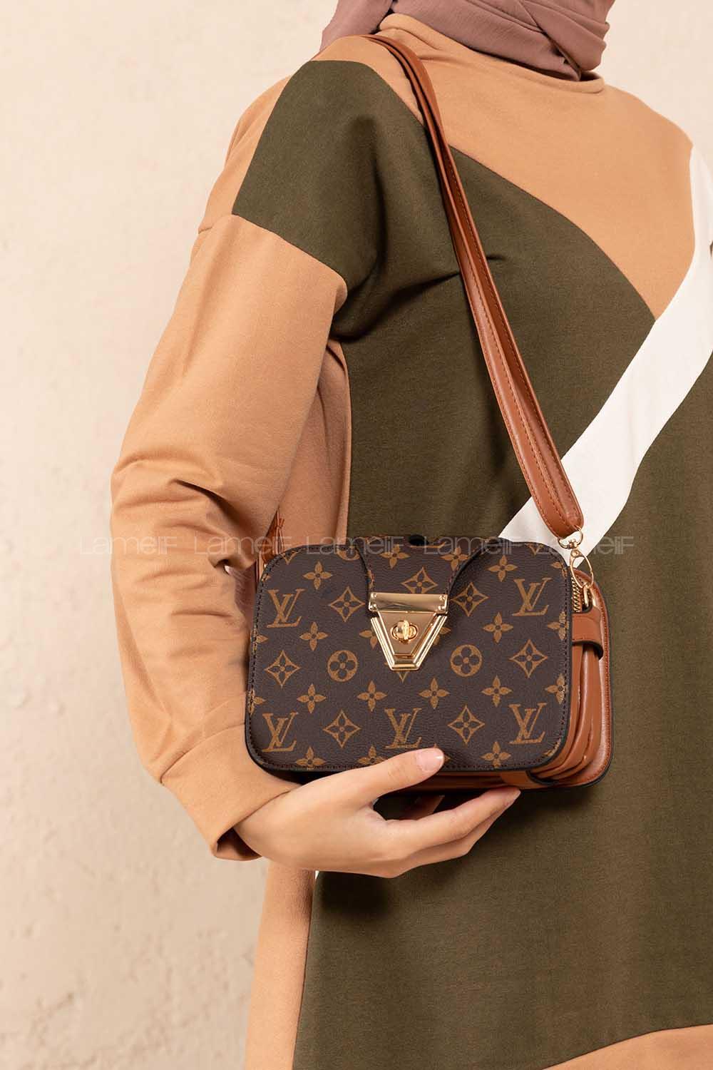 Modalamelif Şahvez Deri Eva Monogran Çapraz Çanta Taba