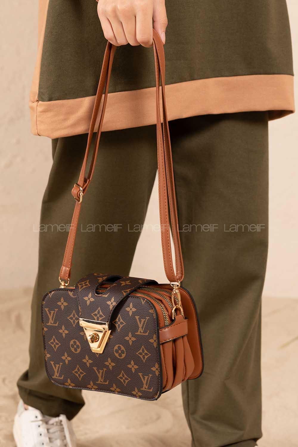 Modalamelif Şahvez Deri Eva Monogran Çapraz Çanta Taba