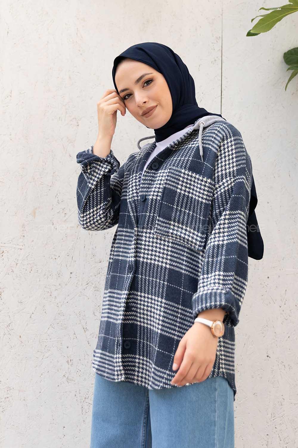 Modalamelif Tek Cepli Kapşonlu Gömlek Ekru İndigo