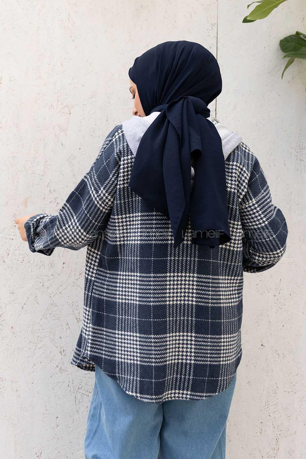 Modalamelif Tek Cepli Kapşonlu Gömlek Ekru İndigo