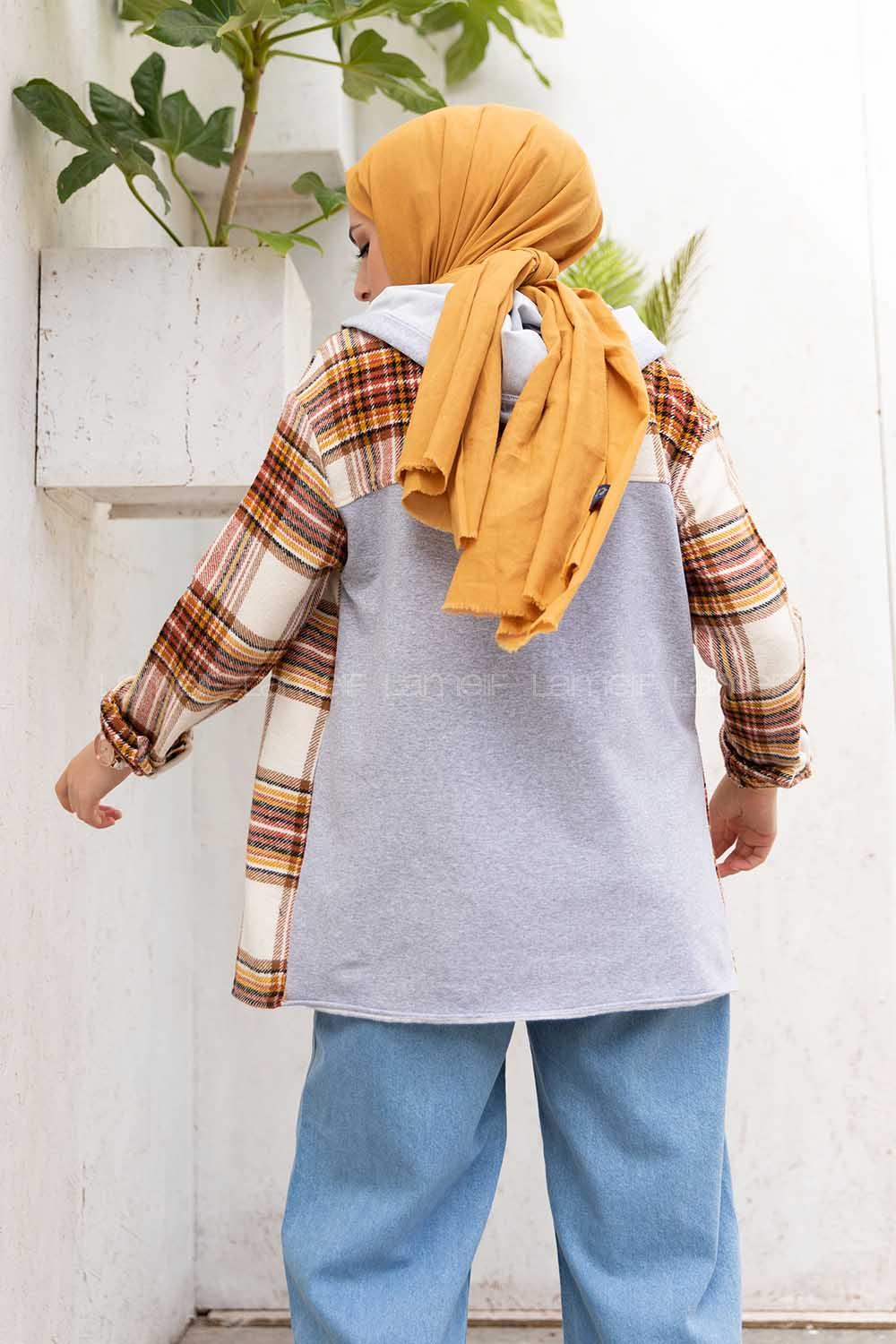 Modalamelif Tek Cepli Kapşonlu Gömlek Ekru Kiremit