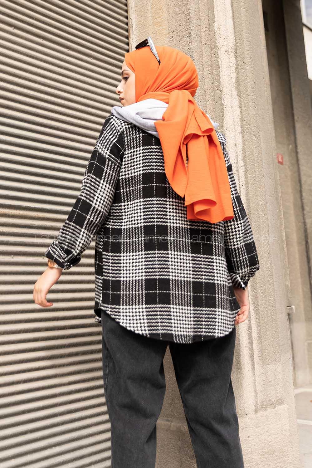 Modalamelif Tek Cepli Kapşonlu Gömlek Ekru Siyah