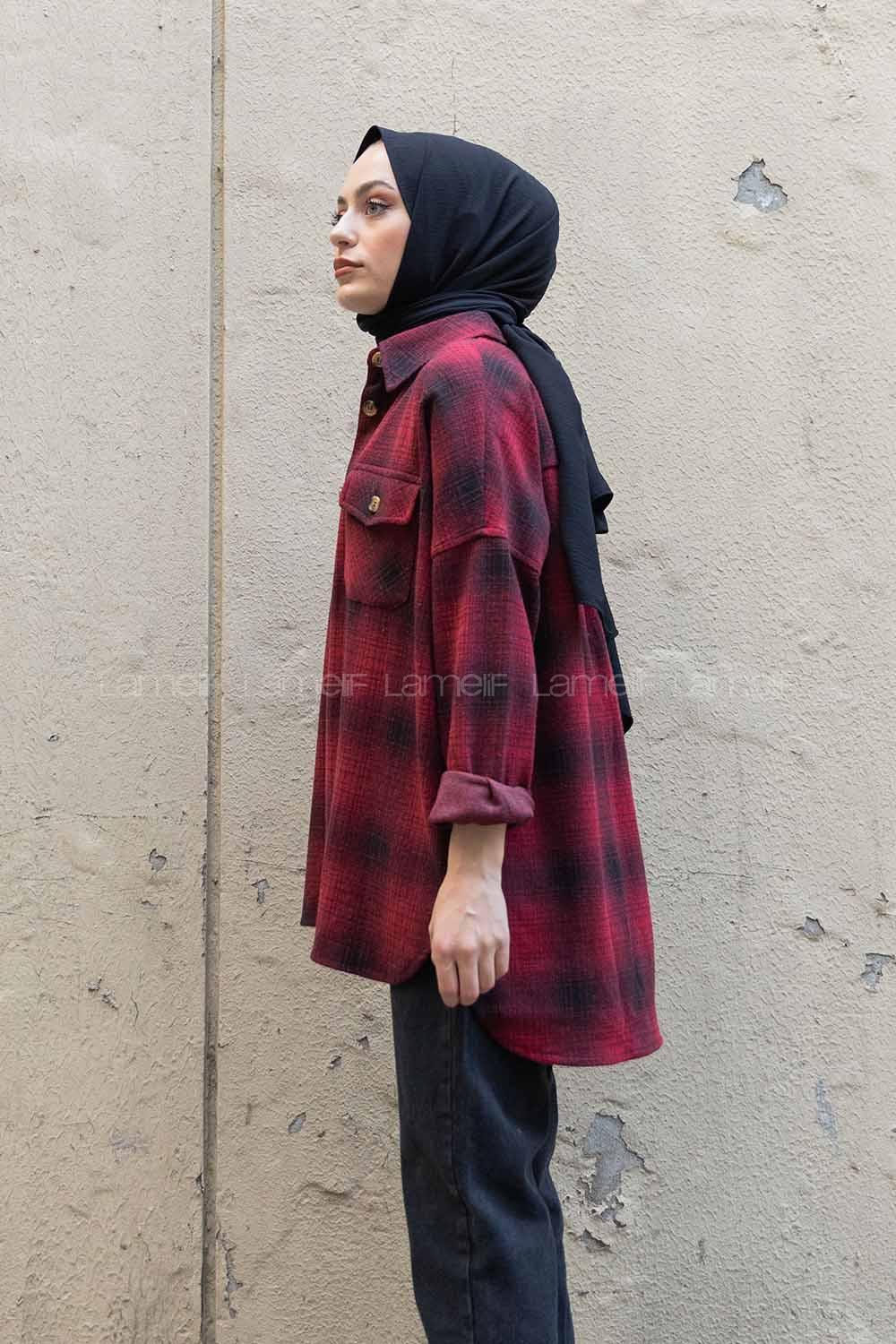 Modalamelif Çift Cepli Ekose Gömlek Bordo