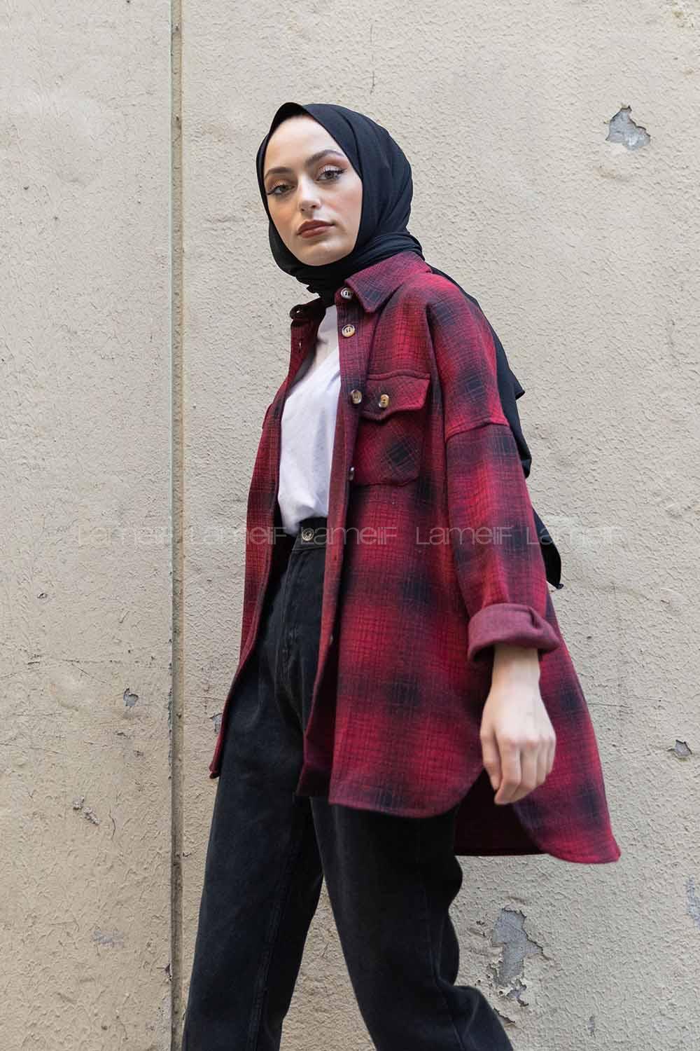 Modalamelif Çift Cepli Ekose Gömlek Bordo