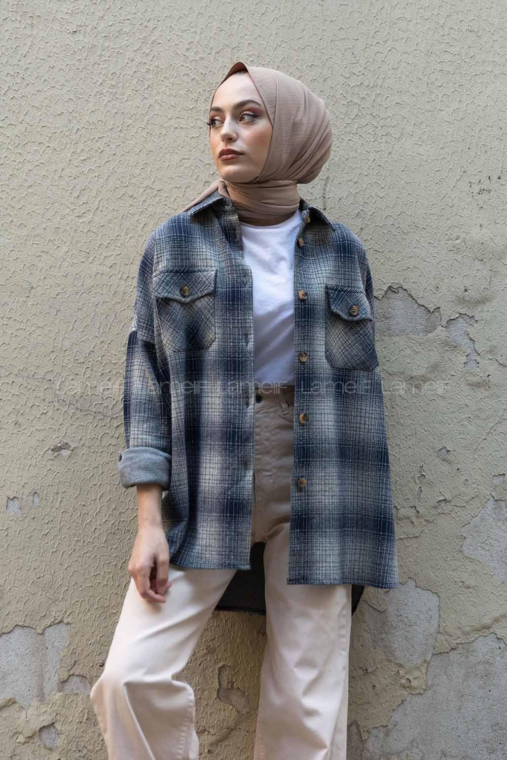 Modalamelif Çift Cepli Ekose Gömlek Lacivert