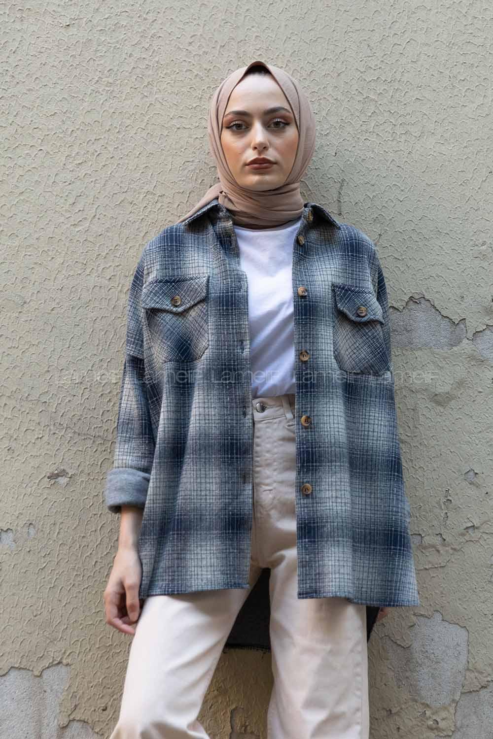 Modalamelif Çift Cepli Ekose Gömlek Lacivert