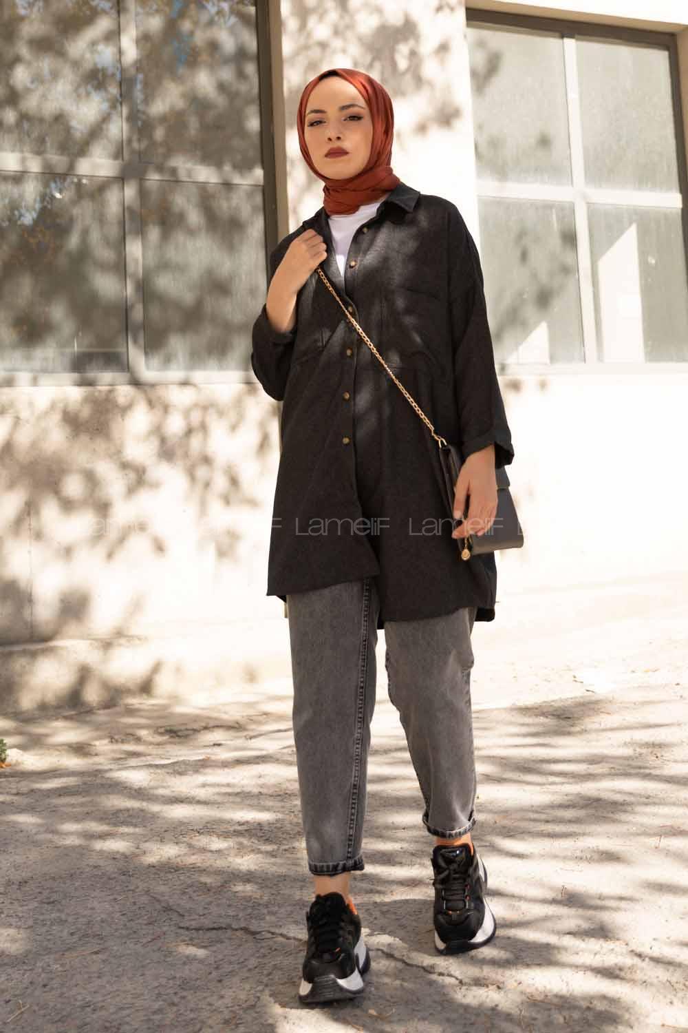 Modalamelif Çift Cepli Gömlek Antrasit