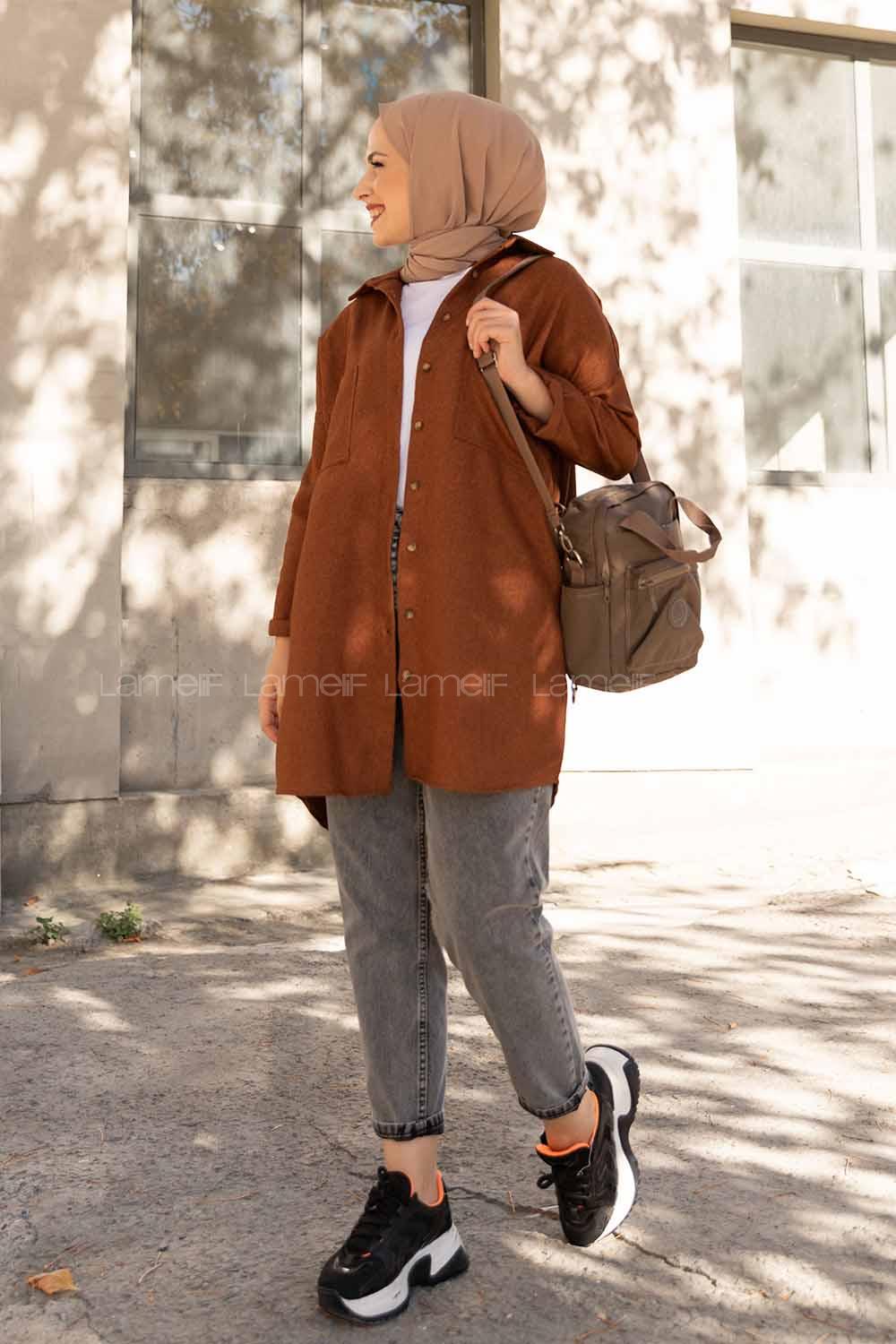 Modalamelif Çift Cepli Gömlek Tarçın