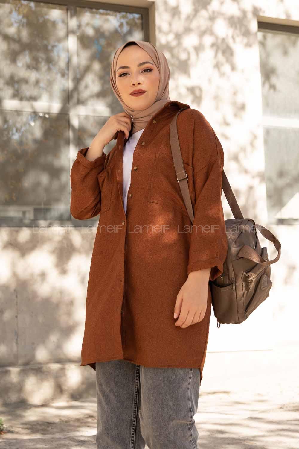 Modalamelif Çift Cepli Gömlek Tarçın