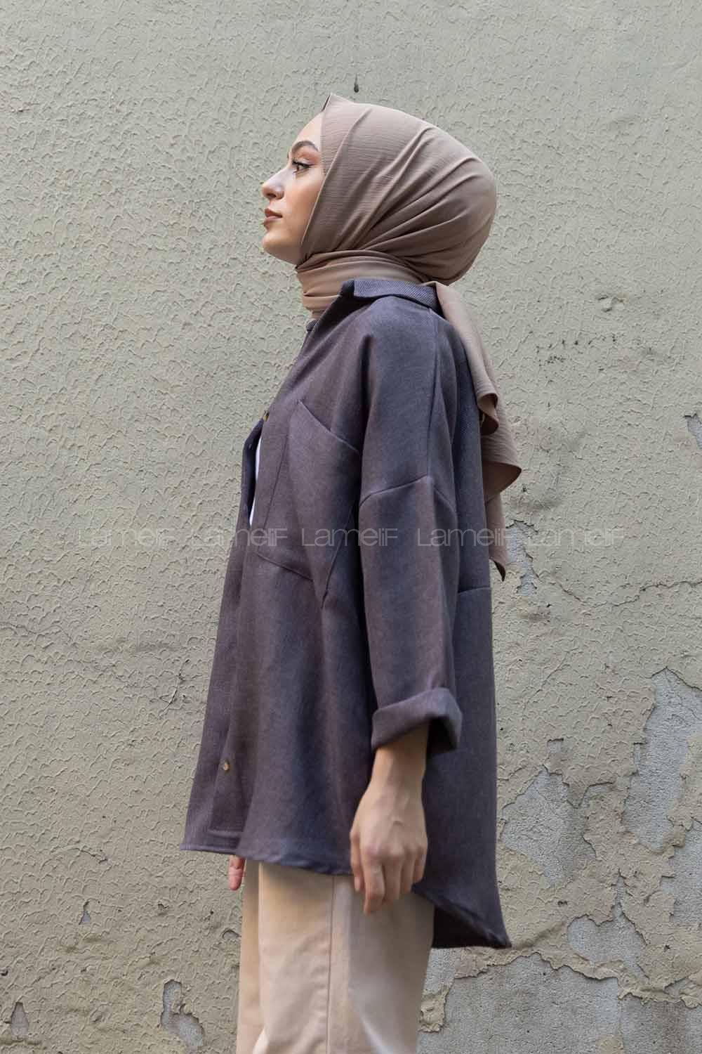 Modalamelif Düşük Kol Oversize Gömlek Antrasit