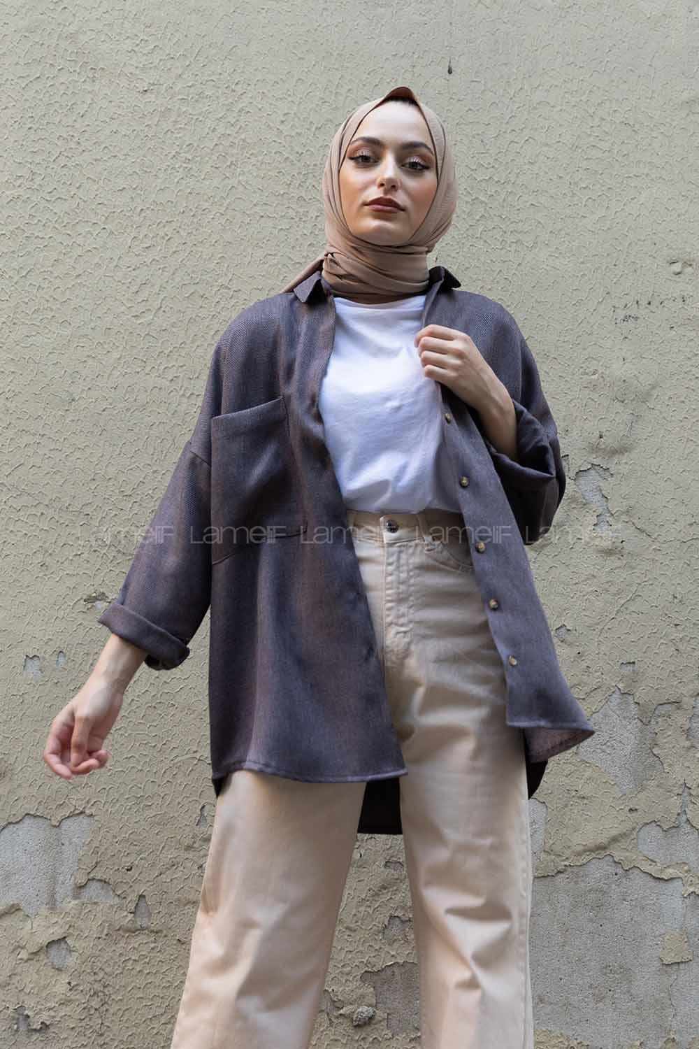 Modalamelif Düşük Kol Oversize Gömlek Antrasit