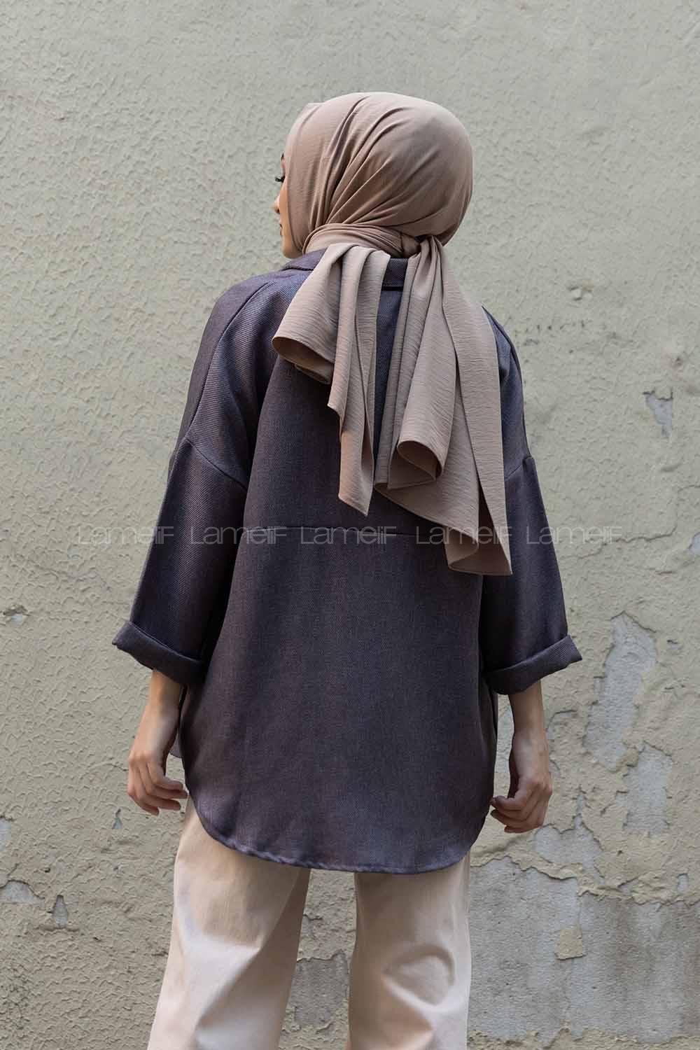 Modalamelif Düşük Kol Oversize Gömlek Antrasit