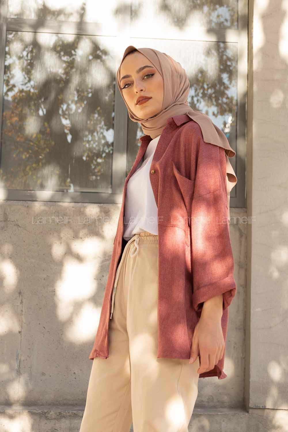 Modalamelif Düşük Kol Oversize Gömlek Gül Kurusu