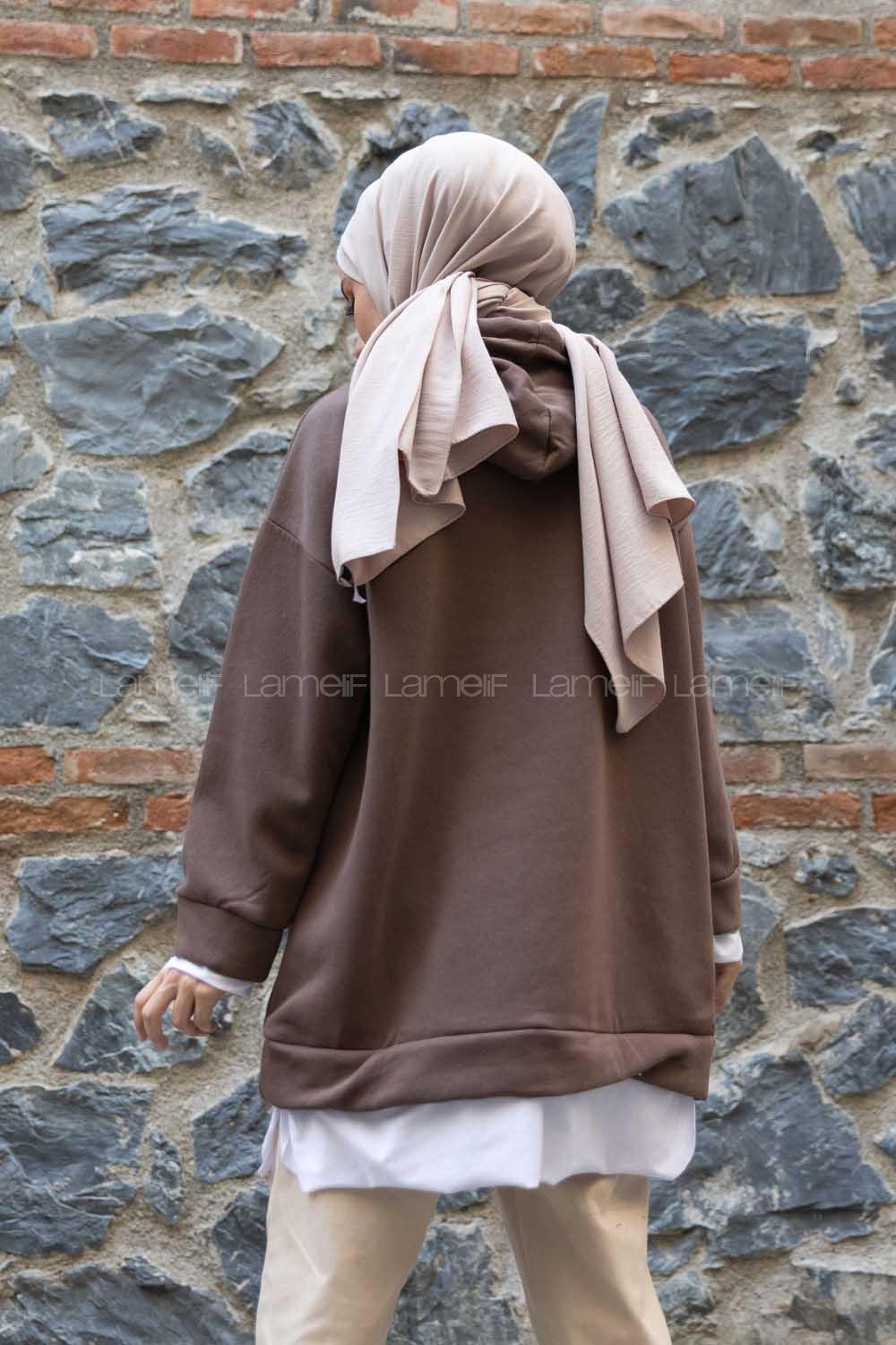 Modalamelif Etek Ucu Garnili Salaş Tunik Kahve