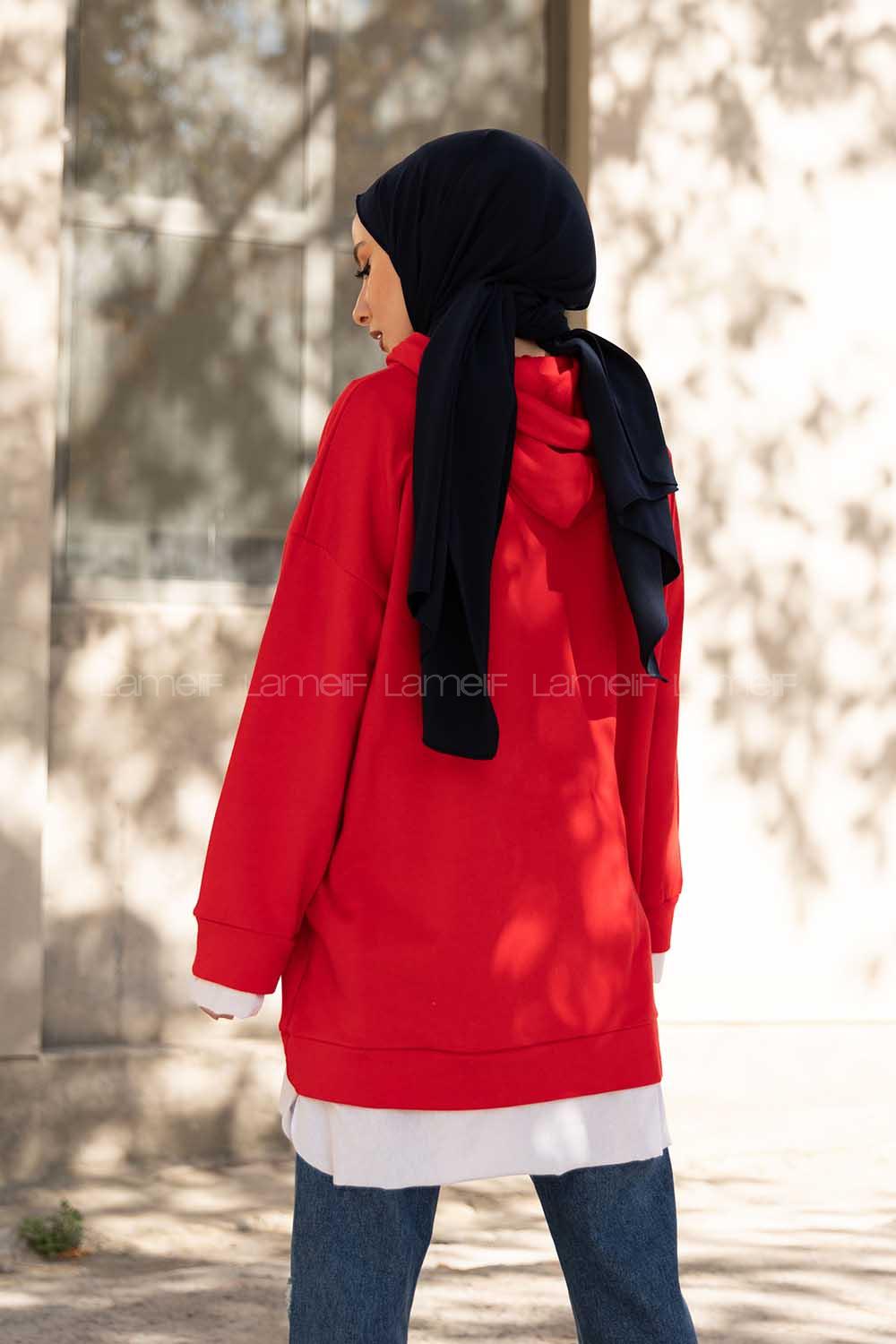 Modalamelif Etek Ucu Garnili Salaş Tunik Kırmızı