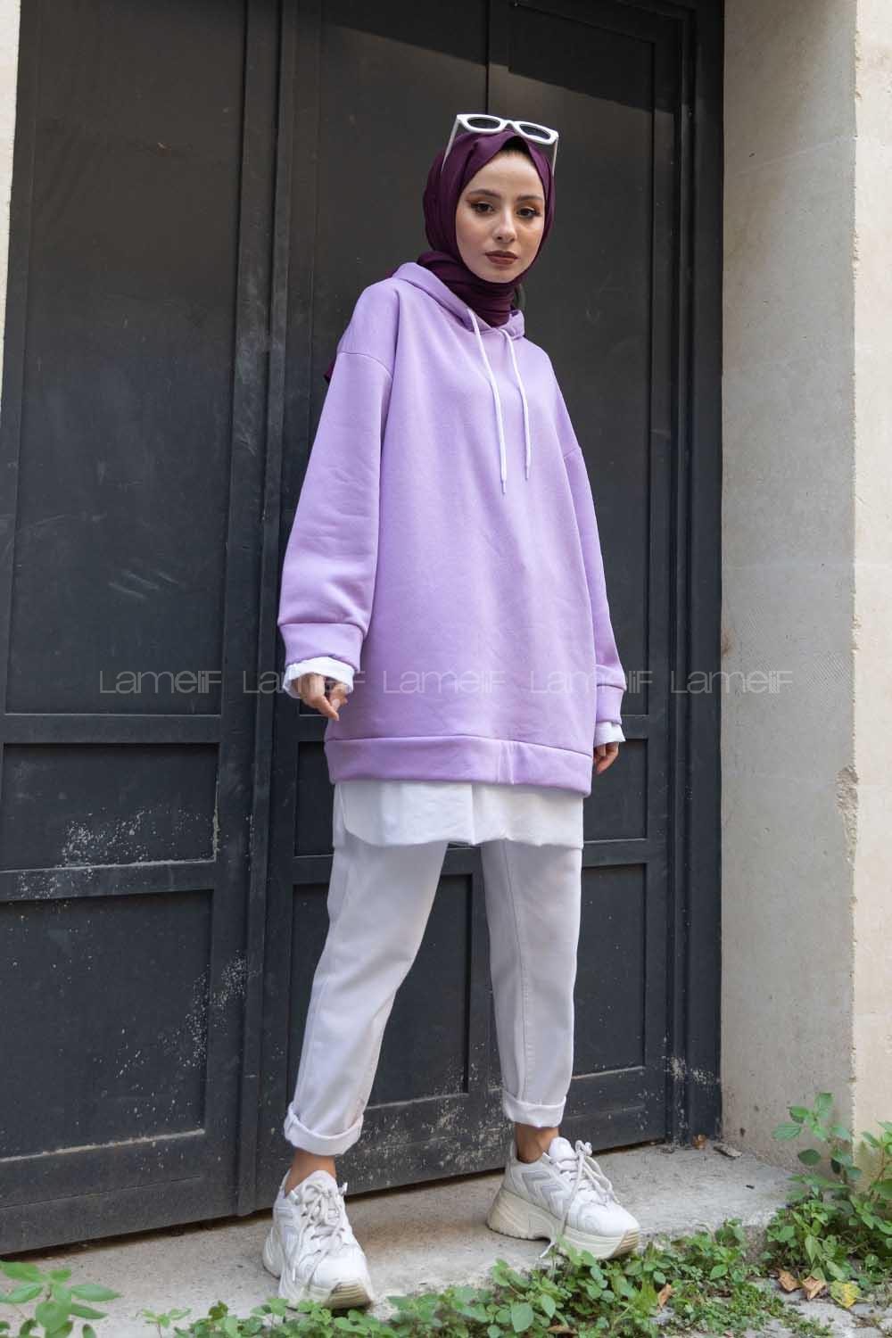 Modalamelif Etek Ucu Garnili Salaş Tunik Lila