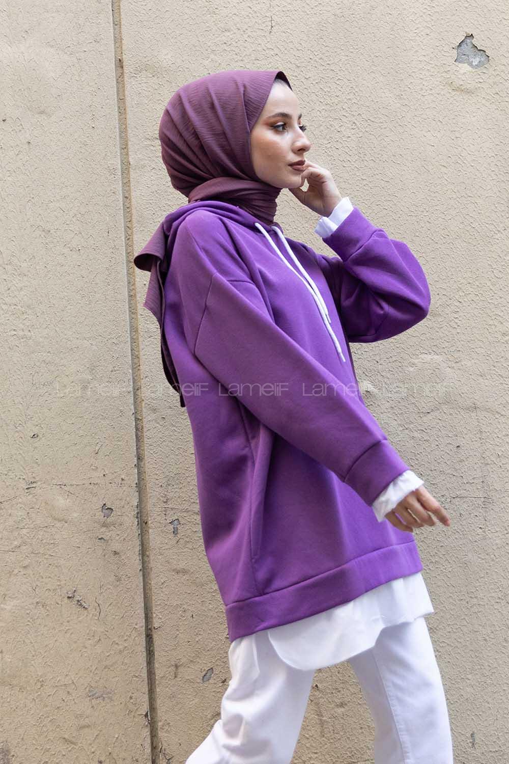 Modalamelif Etek Ucu Garnili Salaş Tunik Mor