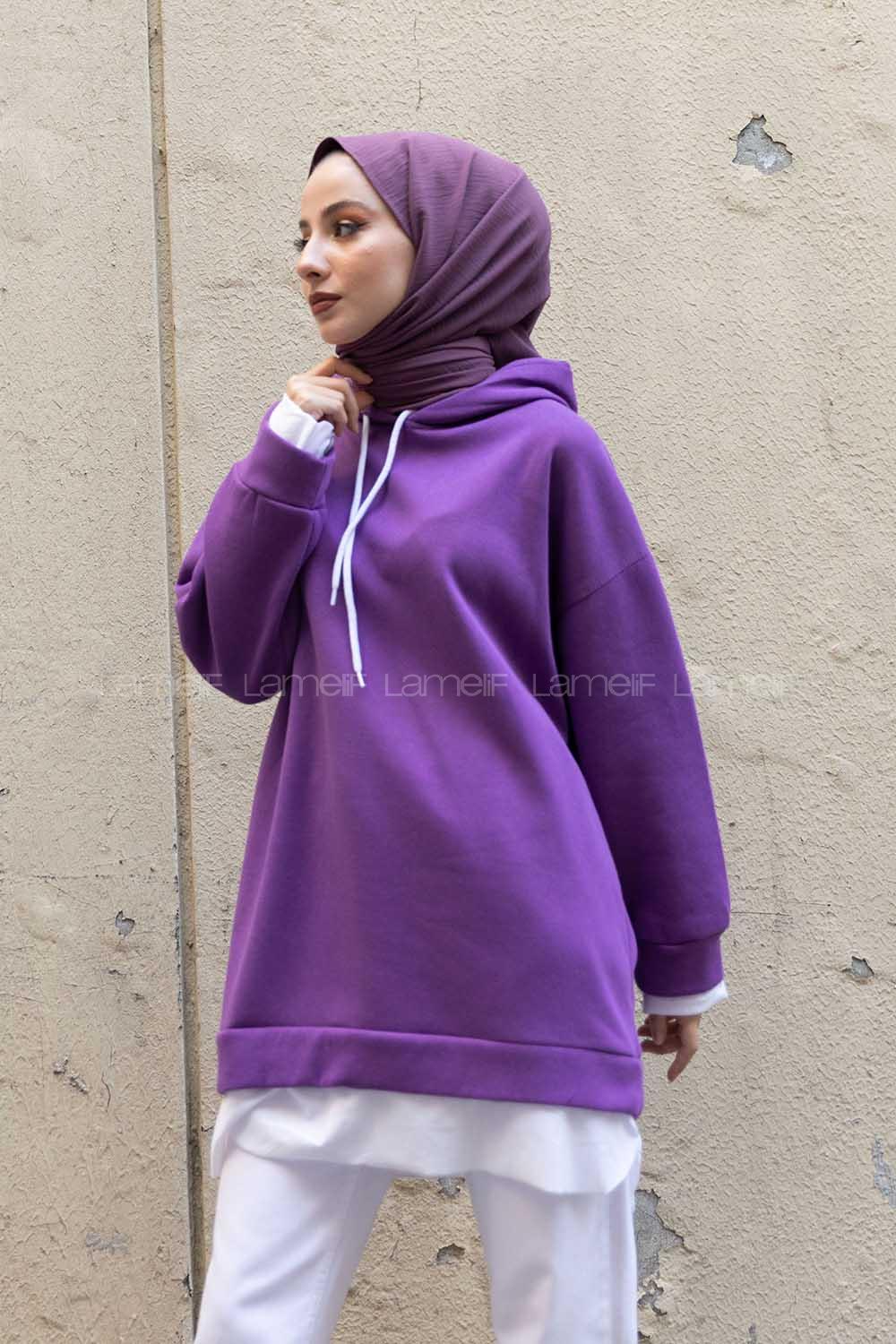 Modalamelif Etek Ucu Garnili Salaş Tunik Mor