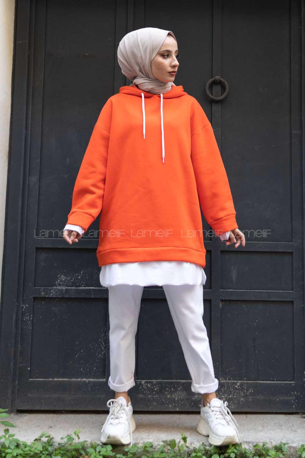 Modalamelif Etek Ucu Garnili Salaş Tunik Oranj