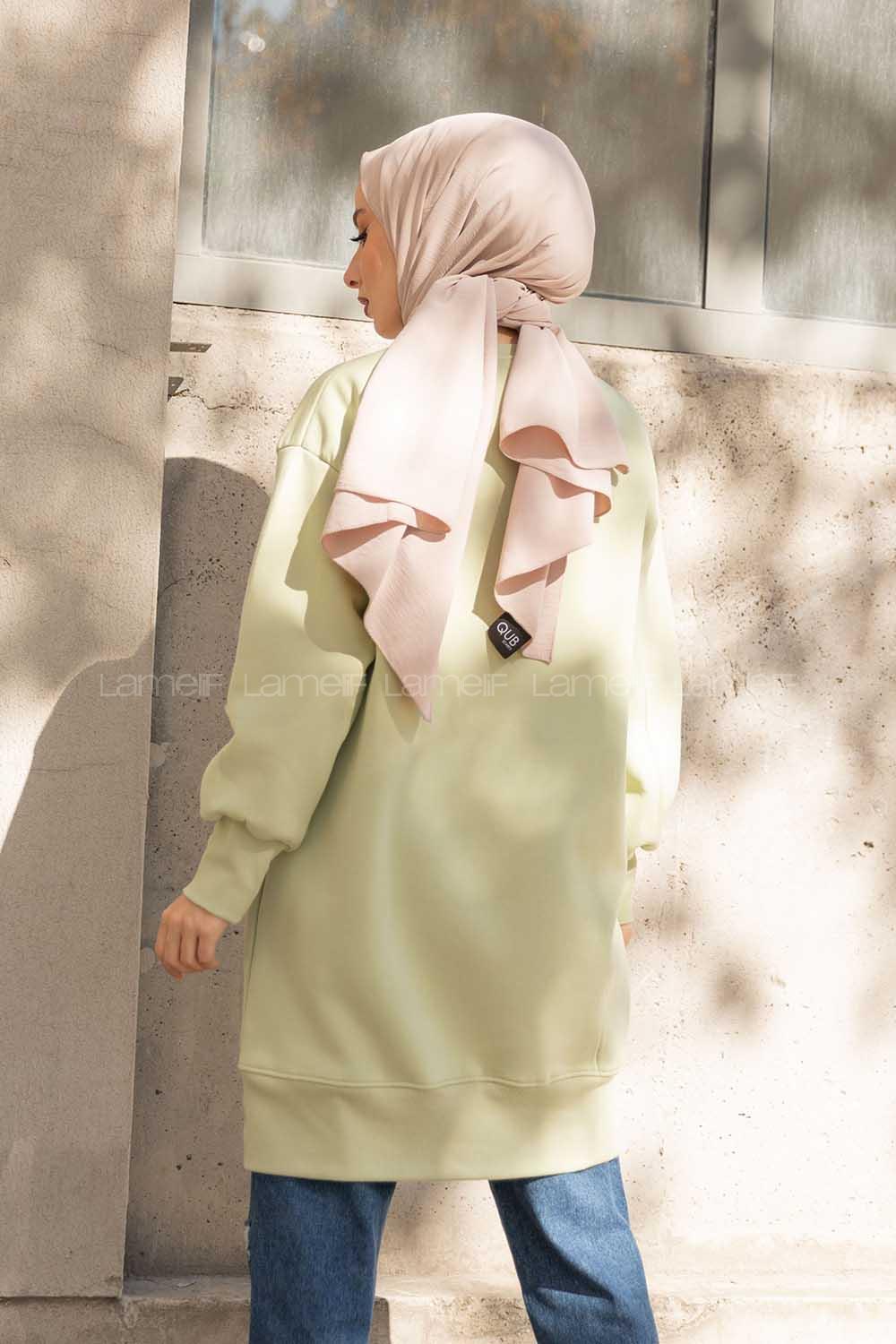 Modalamelif Etek Ucu Renkli Etiketli Tunik Çağla Yeşili