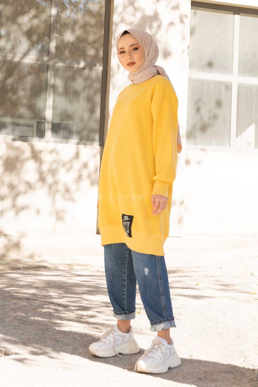 Modalamelif Etek Ucu Renkli Etiketli Tunik Sarı