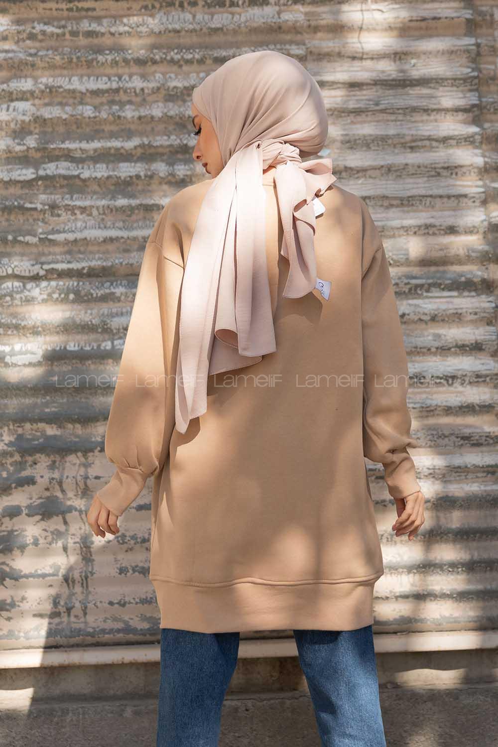 Modalamelif Etek Ucu Renkli Etiketli Tunik Sütlü Kahve