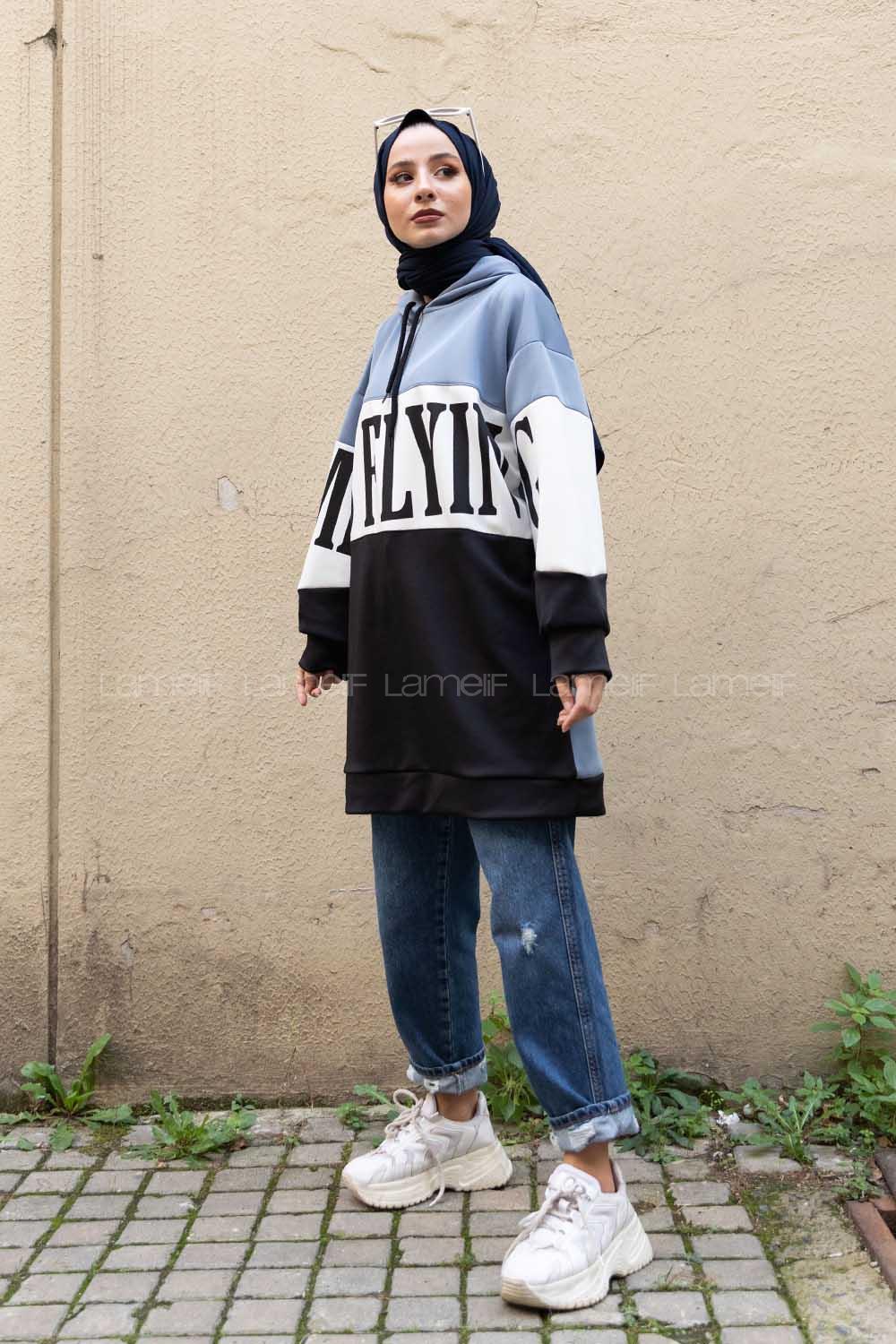 Modalamelif Garnili Time İs Flaying Scuba Tunik Açık Mavi