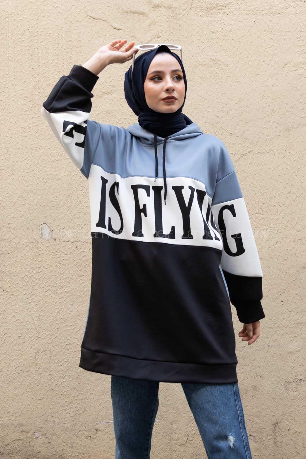 Modalamelif Garnili Time İs Flaying Scuba Tunik Açık Mavi