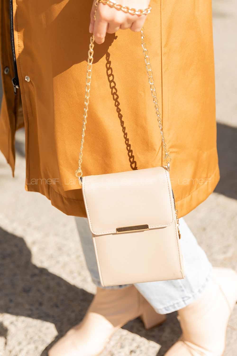 Modalamelif İthal Tasarım Kapaklı Luna Cüzdan Çanta Vizonrengi